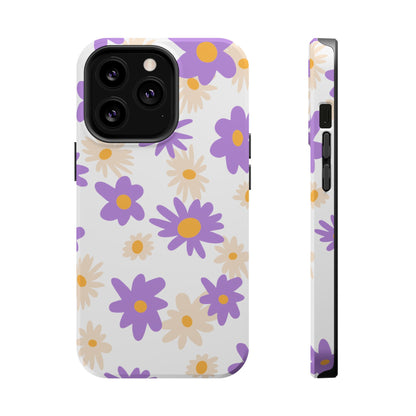 Retro Daisy Flower MagSafe iPhone Case – Pastel Purple & Cream Floral Design with Matte Finish