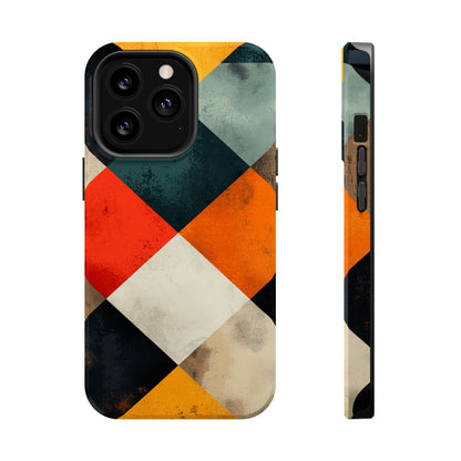 Geometric Retro MagSafe iPhone Case - Colorful Checkered Protective Cover