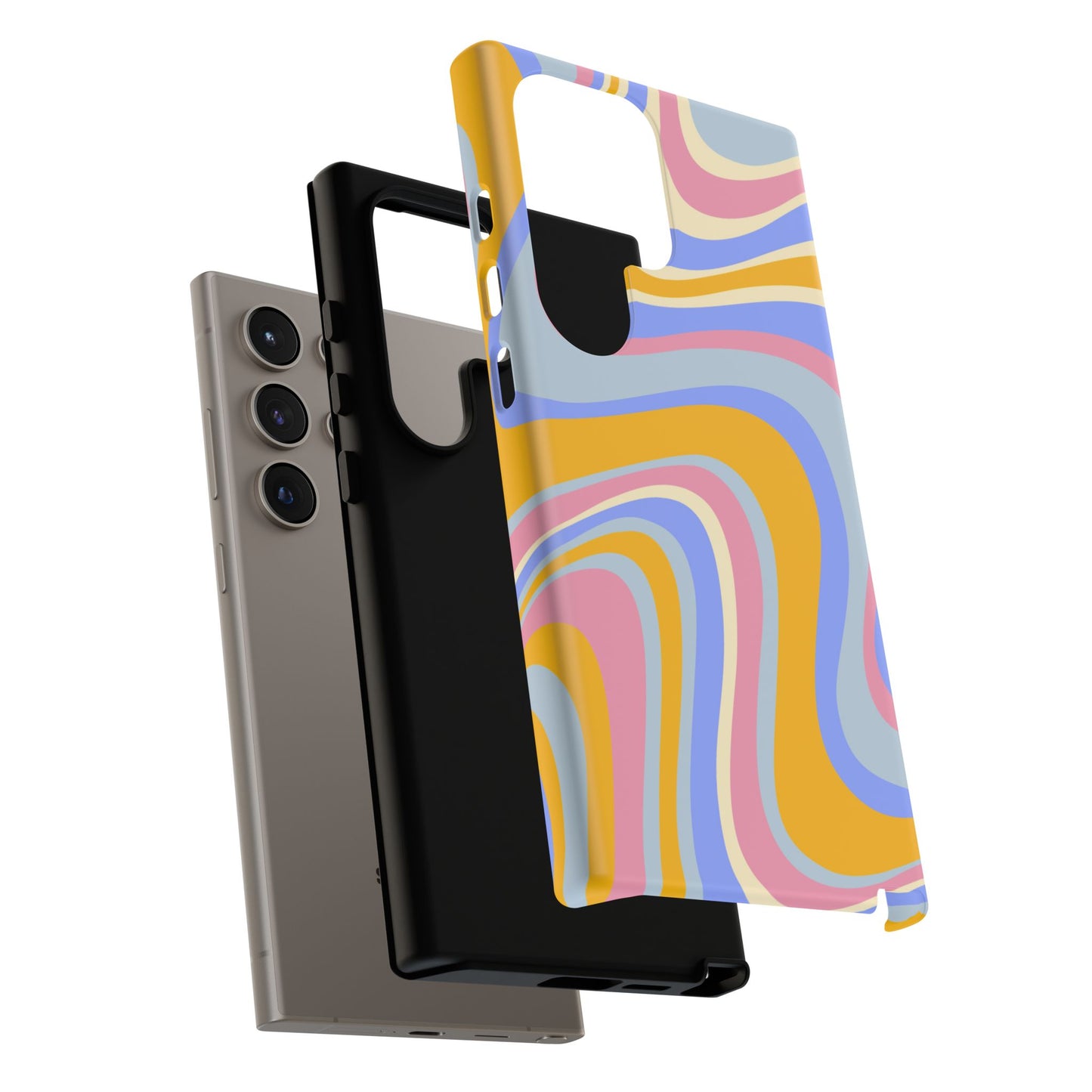 Groovy Pastel Waves Samsung Galaxy Case – 70s-Inspired Design with Dual-Layer Protection