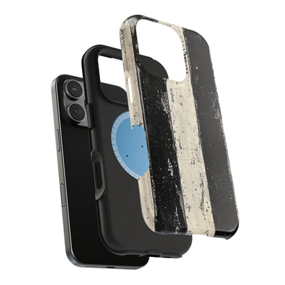 Vintage Vertical Stripe MagSafe iPhone Case - Black & White Grunge Design