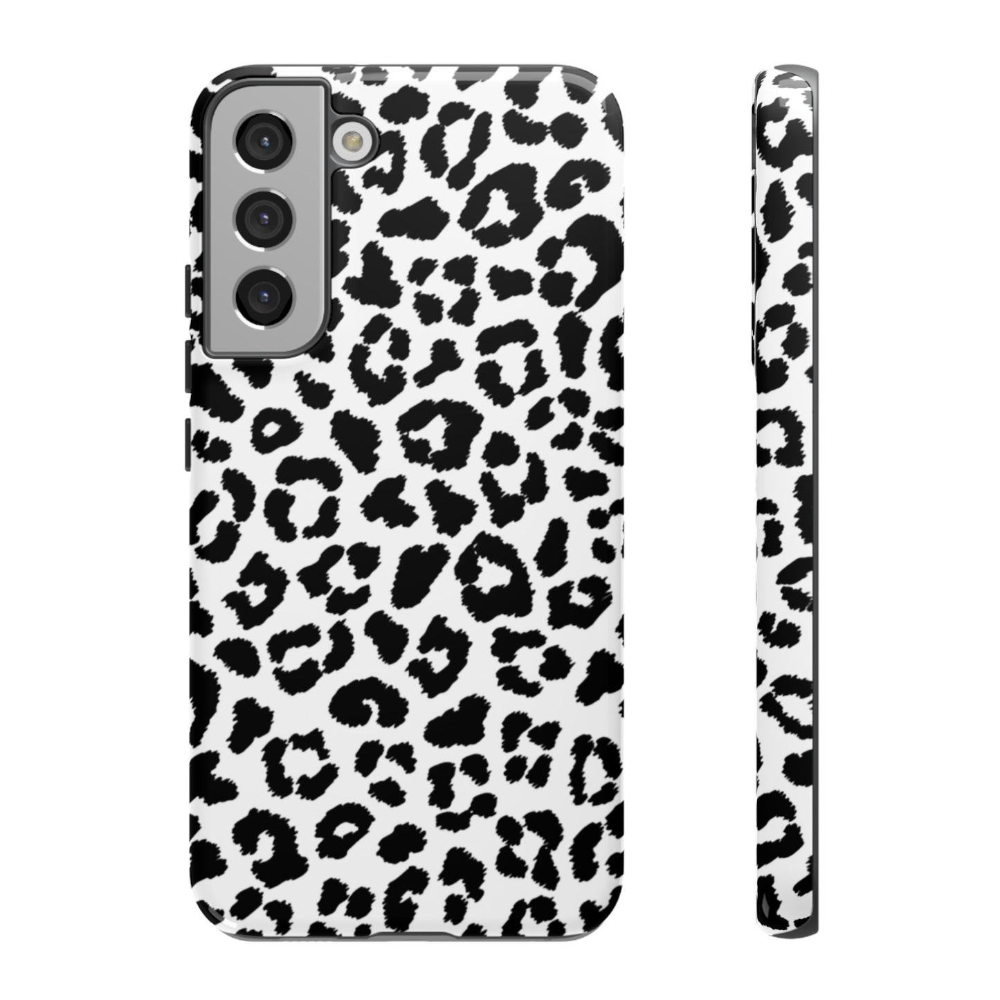 Monochrome Leopard Print Tough Samsung Galaxy Case – Classic Black and White Design with Dual-Layer Protection