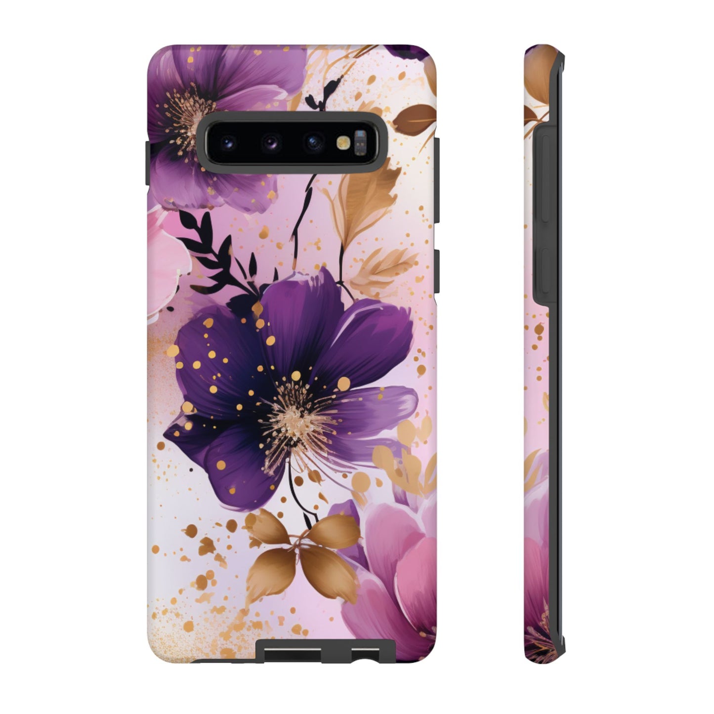 Elegant Purple & Gold Floral Samsung Galaxy Case - Luxe Flower Design