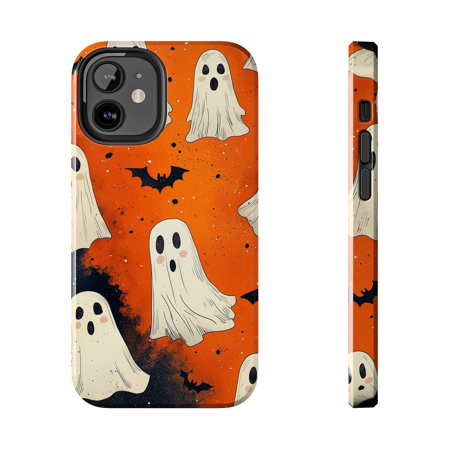 Spooky Ghosts & Bats iPhone Case – Vibrant Orange Halloween Design