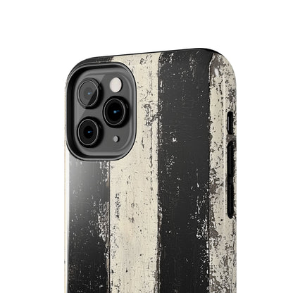 Vintage Vertical Stripe iPhone Case - Black & White Grunge Design - BOGO Cases