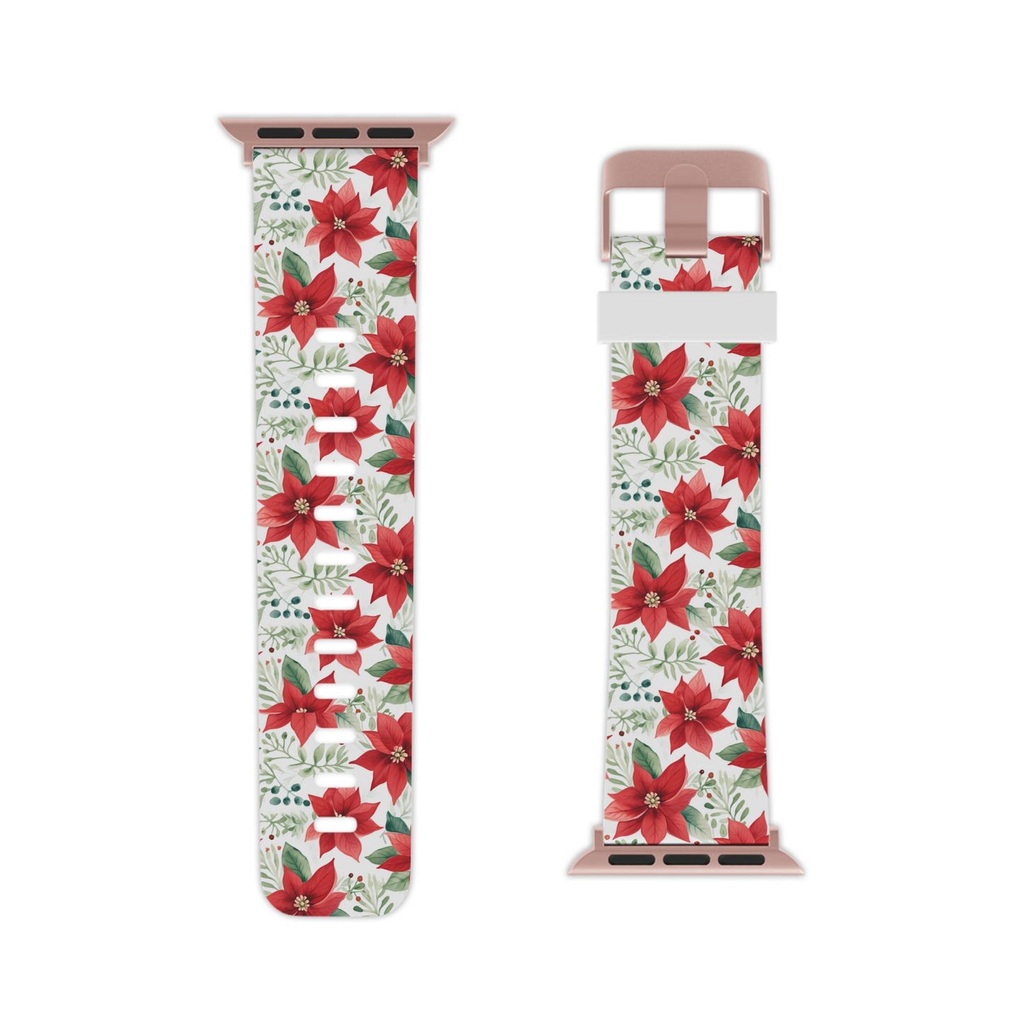 Festive Poinsettia Holiday Pattern Apple Watch Band