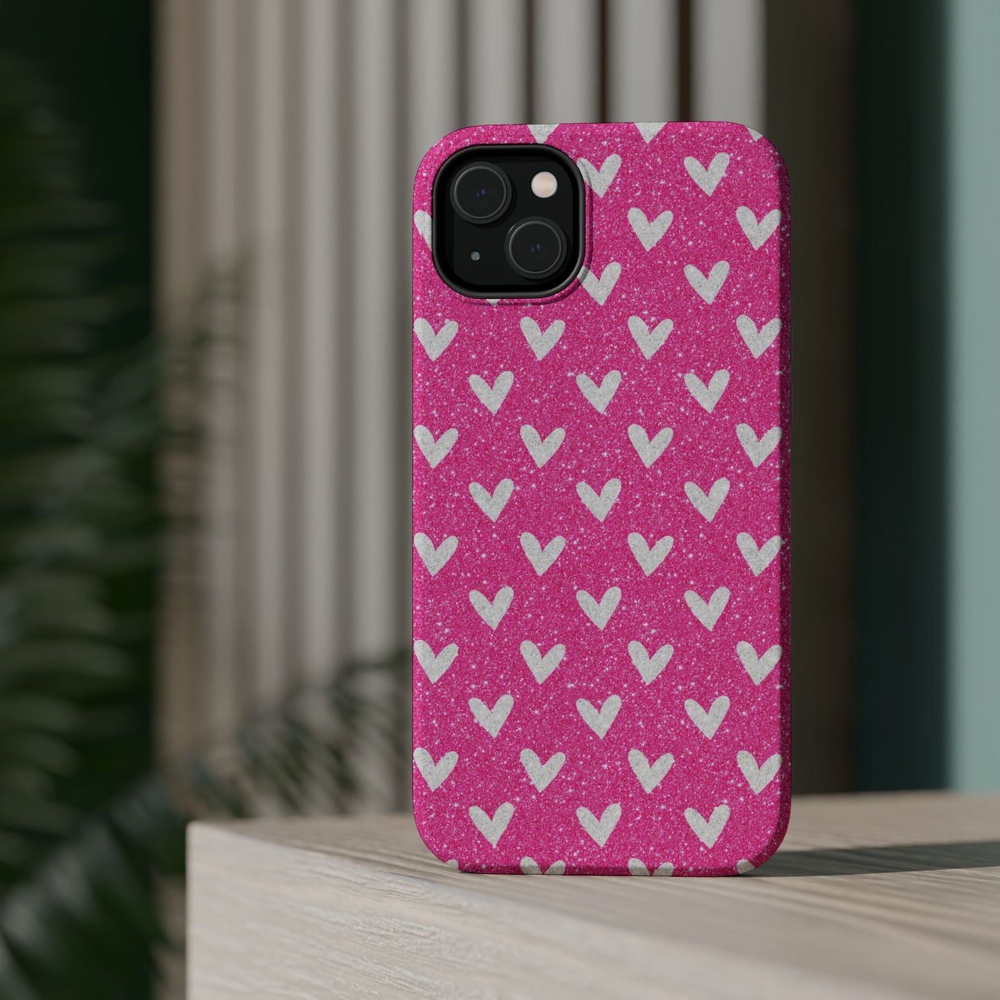 Pink Glitter Hearts Pattern – MagSafe iPhone Case