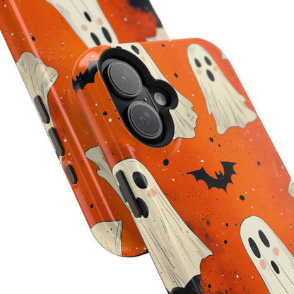 Spooky Ghosts & Bats  MagSafe iPhone Case – Vibrant Orange Halloween Design