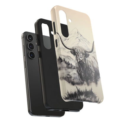 Highland Cow with Majestic Mountain Valley Backdrop | Western Cowgirl Phone Cases