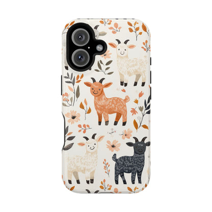 MagSafe iPhone Case: Smiley Goats & Dried Flowers – Vintage Charm