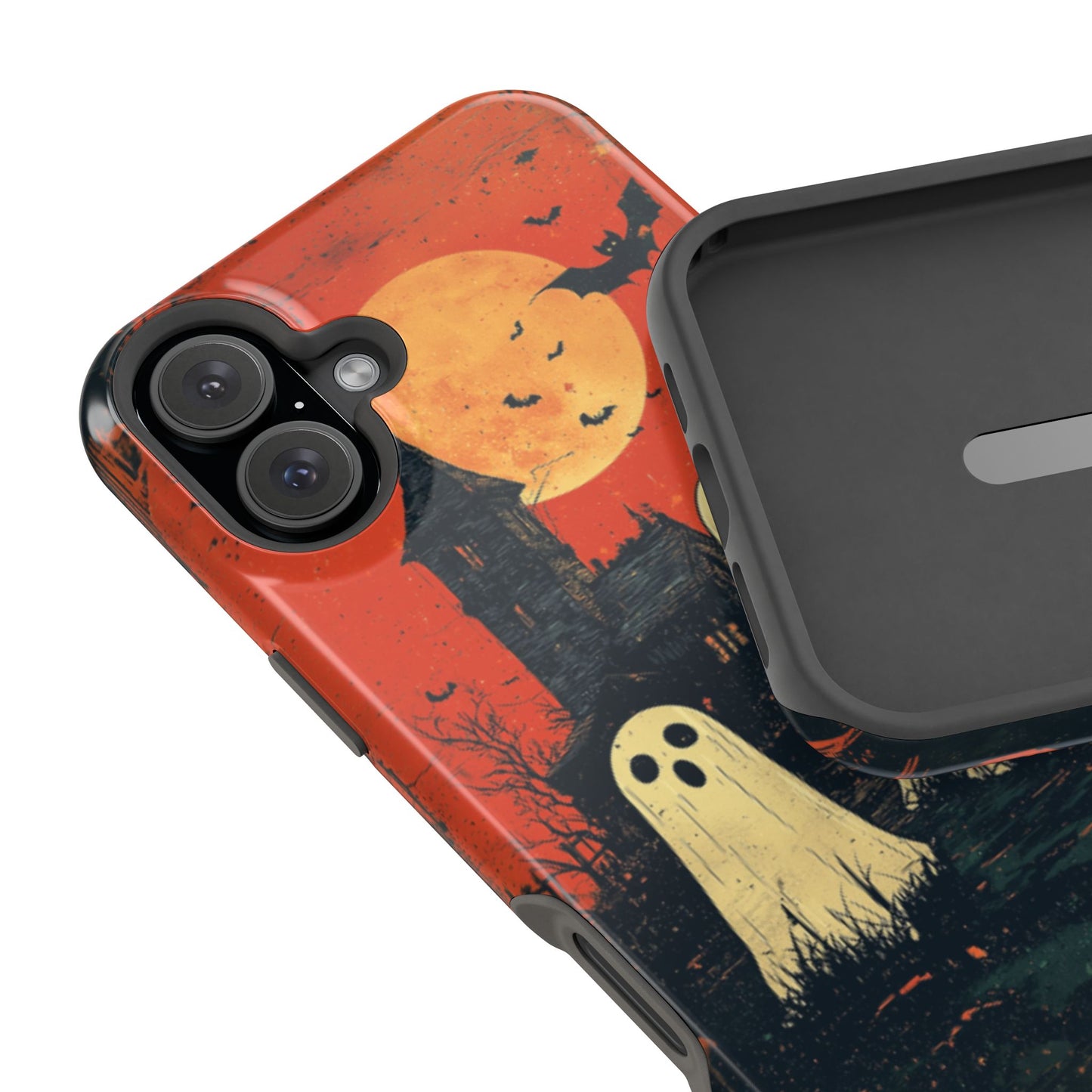 Haunted House & Ghosts MagSafe iPhone Case – Spooky Halloween Full Moon Design