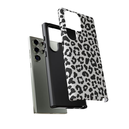 Monochrome Leopard Print Tough Samsung Galaxy Case – Classic Black and White Design with Dual-Layer Protection