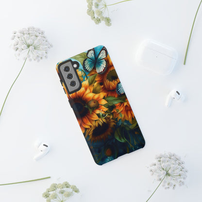 Aqua Blue Butterfly & Sunflower Art – Samsung Galaxy Case