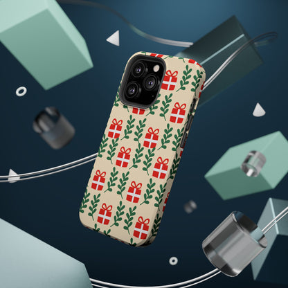 MagSafe iPhone Case: Holiday Cheer – Red Gifts & Green Leaves