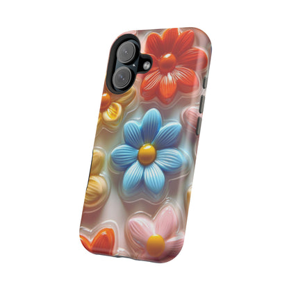 Glossy Retro Flower MagSafe iPhone Case – Colorful 3D Floral Design, Durable Protection