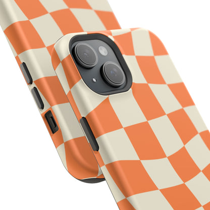 Wavy Retro Checkerboard MagSafe iPhone Case – Shockproof, Matte Finish, Dual-Layer Protection