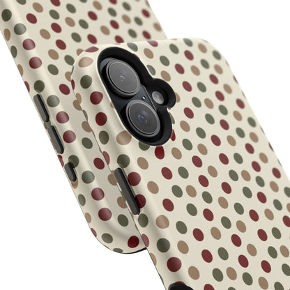 Festive Red & Green Polka Dots on Cream – MagSafe iPhone Case