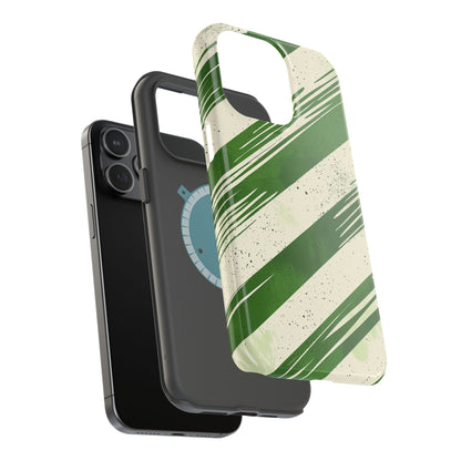 Green Stripes MagSafe iPhone Case – Bold Diagonal Brushstroke Design