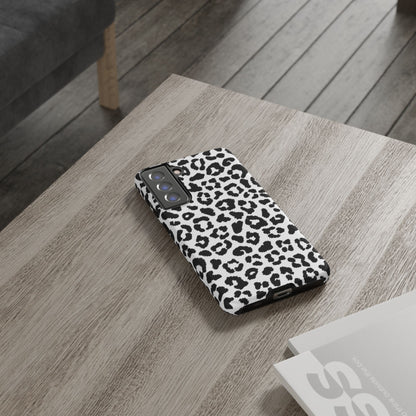 Monochrome Leopard Print Tough Samsung Galaxy Case – Classic Black and White Design with Dual-Layer Protection