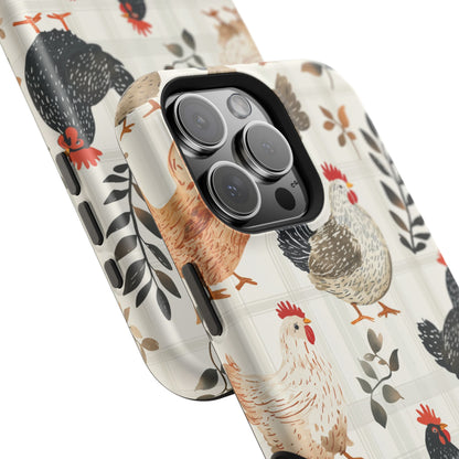 MagSafe iPhone Case: Vintage Chicken & Leaves – Farmhouse Style Case