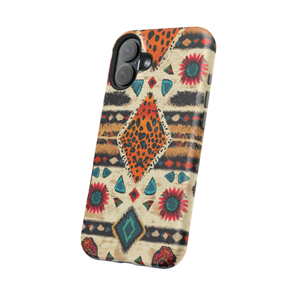 Wild Boho Leopard Print & Floral Tough MagSafe iPhone Case – Eclectic Tribal Design, Dual-Layer Protection