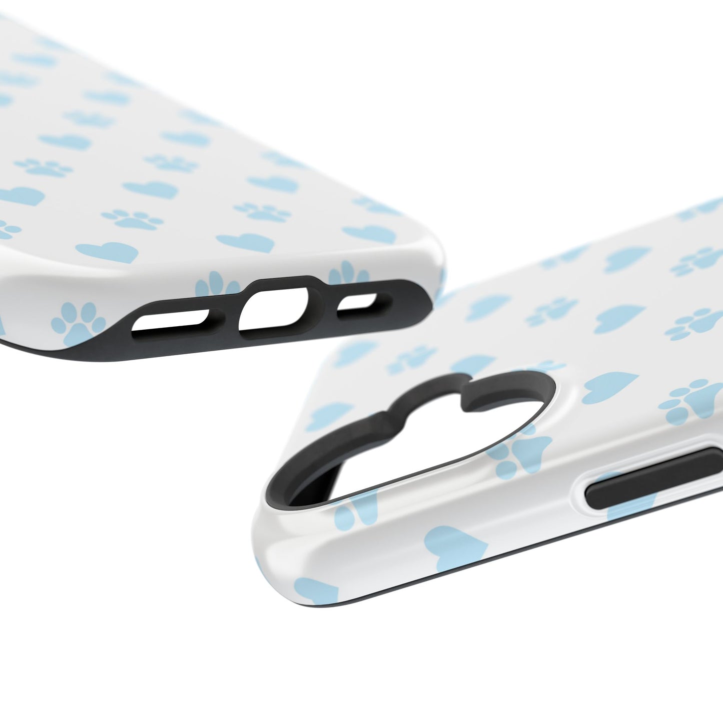 Light Blue Paw Prints & Hearts – MagSafe iPhone Case for Pet Lovers