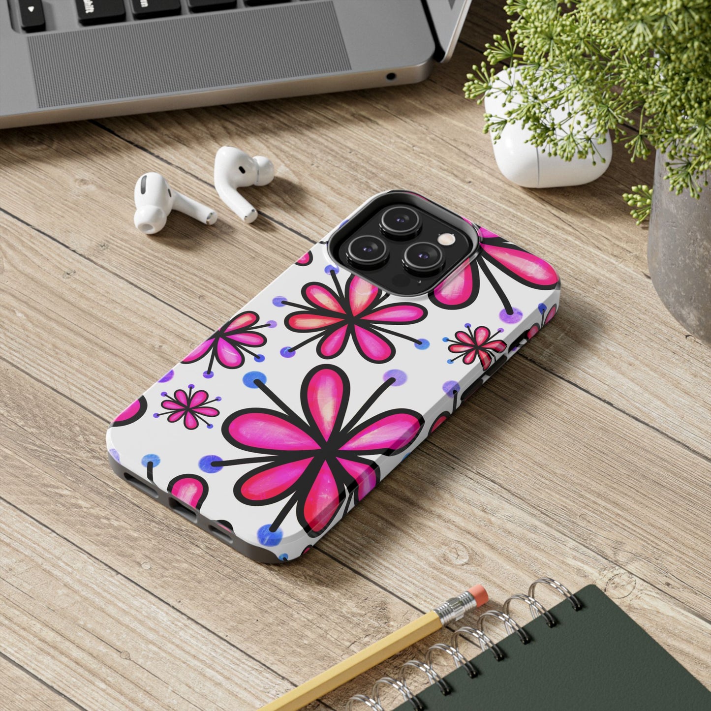 Pink Retro Bloom iPhone Case – Ultra-Slim Design, Glossy Finish