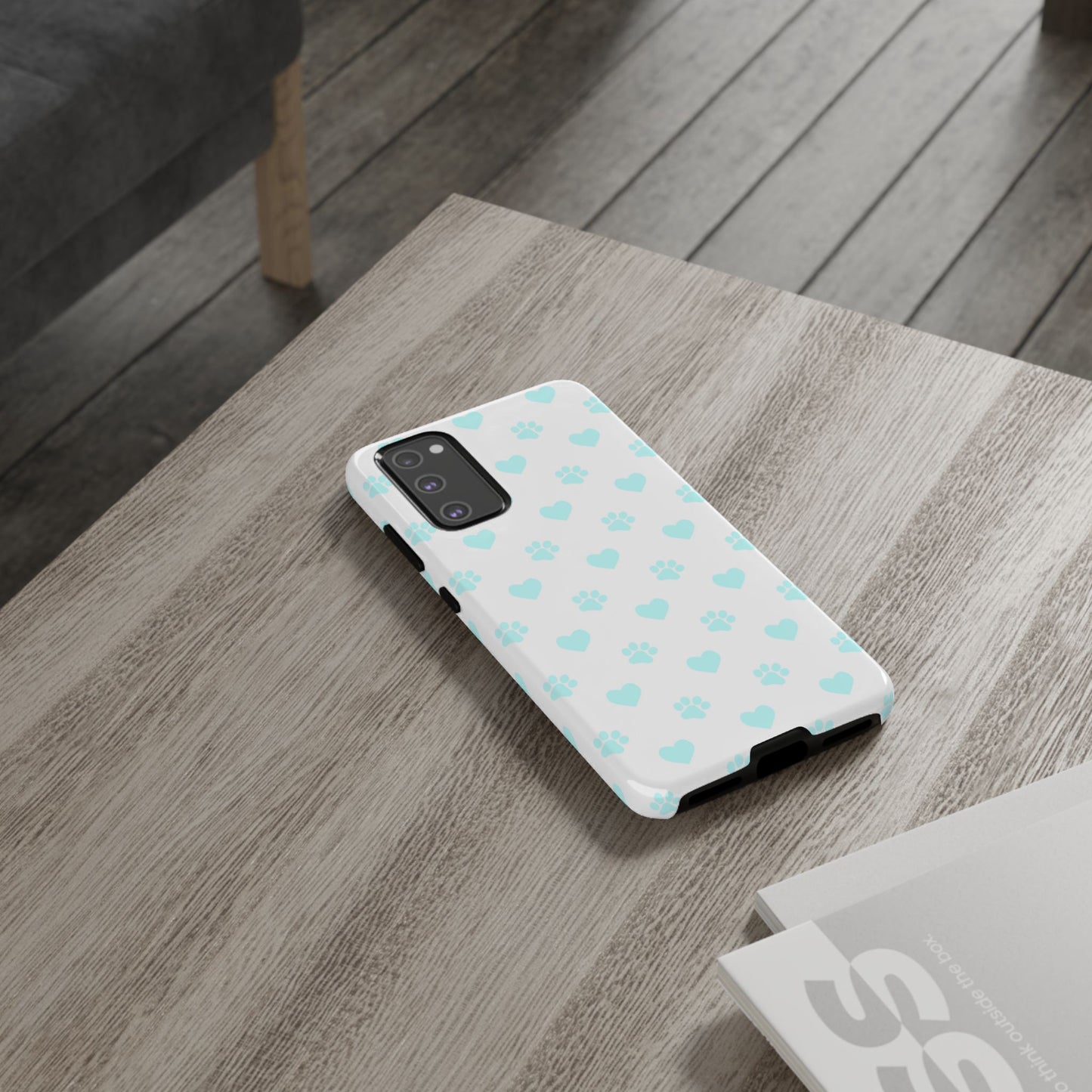 Samsung Galaxy Case - Aqua Paw Print & Heart Design