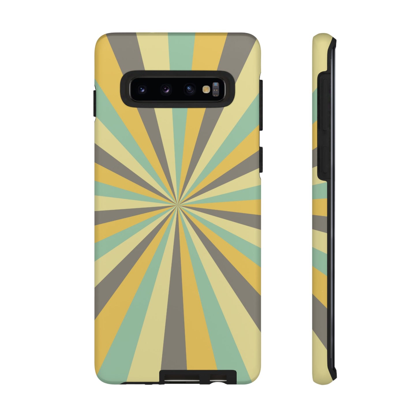 Vintage Sunburst Rays Samsung Galaxy Case – Bold 70s-Inspired Burst in Yellow, Mint, and Gray