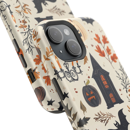 Haunted Halloween MagSafe iPhone Case – Haunted House, Bats, and Pumpkins Design