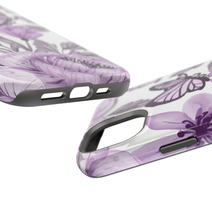 Lavender Bloom Butterfly MagSafe iPhone Case – Delicate Floral Design with Watercolor Details