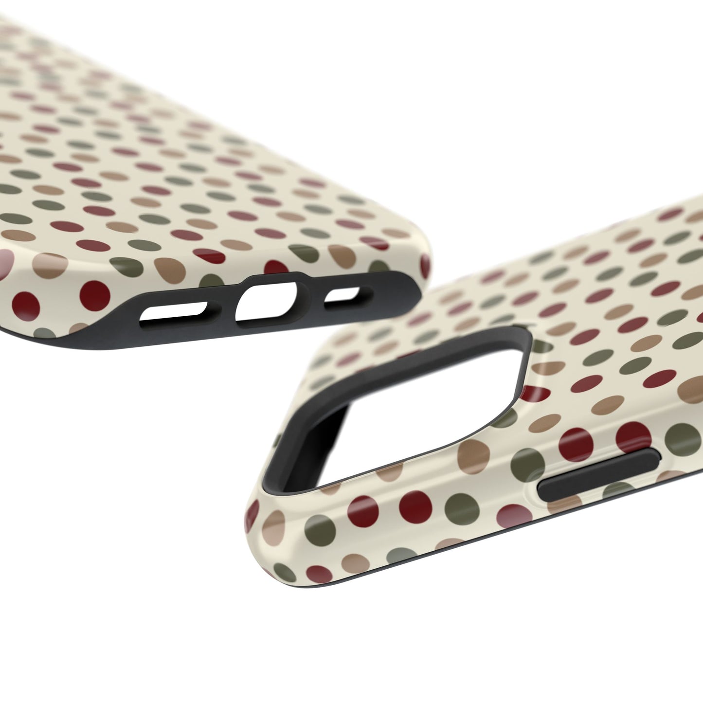 Festive Red & Green Polka Dots on Cream – MagSafe iPhone Case