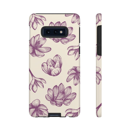 Vintage Botanical Floral Tough Samsung Galaxy Case – Hand - Drawn Purple Flowers, Shockproof Design - BOGO Cases