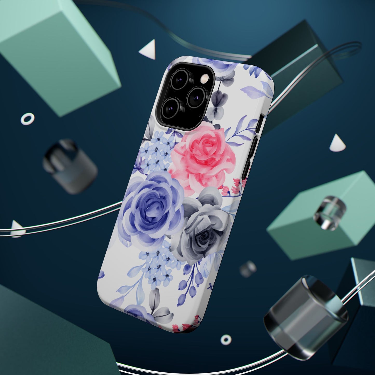 Elegant Blue Floral Watercolor Design – MagSafe iPhone Case