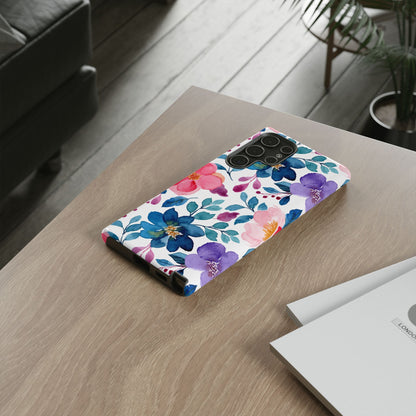 Mystic Bloom – Samsung Galaxy Case with Blue & Pink Watercolor Florals