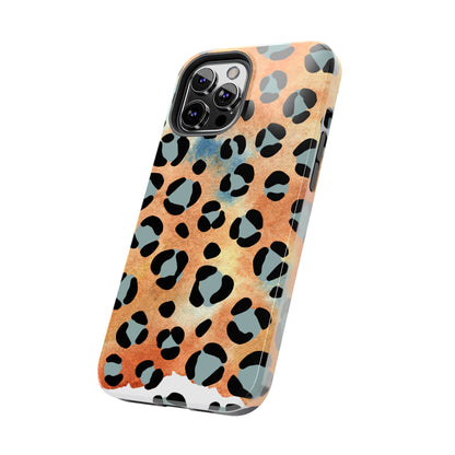 Sunset Watercolor Leopard Print Tough iPhone Case – Artistic Animal Pattern with Dual-Layer Protection