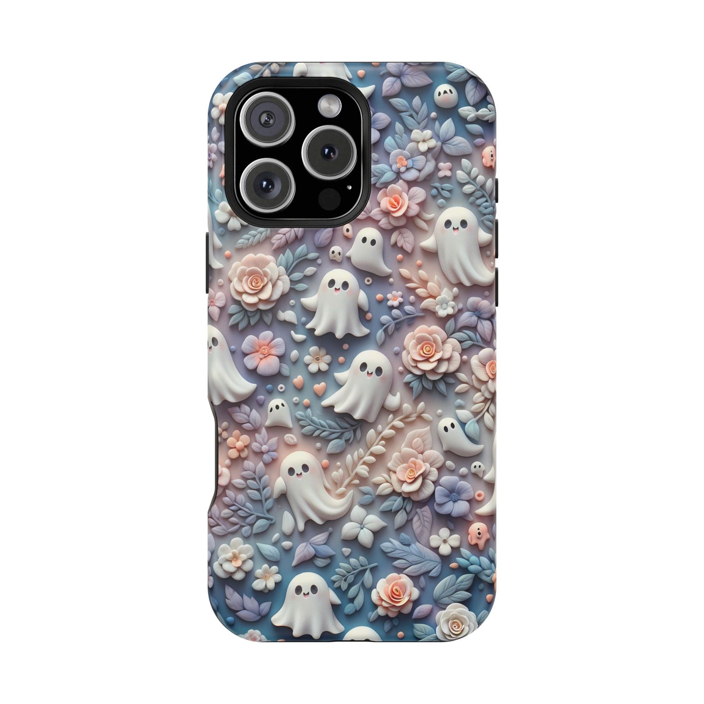 Cute MagSafe Ghosts Flowers Phone Case | Ethereal Clay Style | Autumn and Halloween Aesthetic | Tough Dual Layer Protection