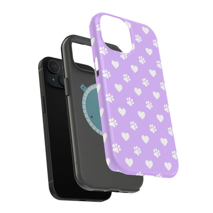 Lilac Paw Prints & Hearts – MagSafe iPhone Case