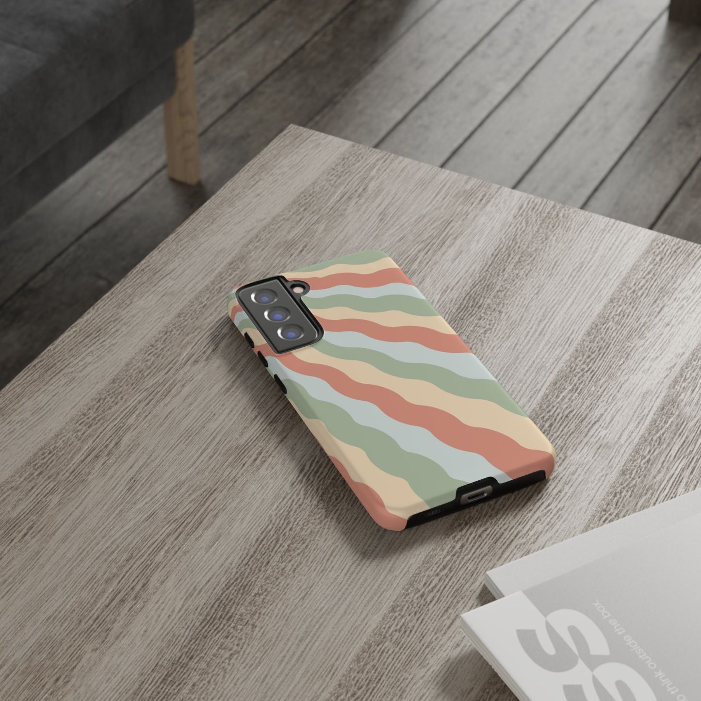 Earthy Retro Waves Samsung Galaxy Case – 70s-Inspired Wavy Stripes in Soft Green, Cream, and Rust