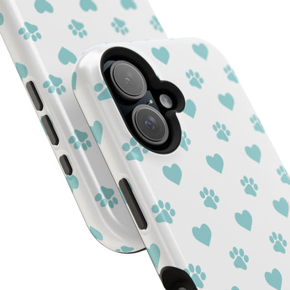 Mint Green Paw Print & Heart MagSafe Case – Pet Lover’s Magnetic Style