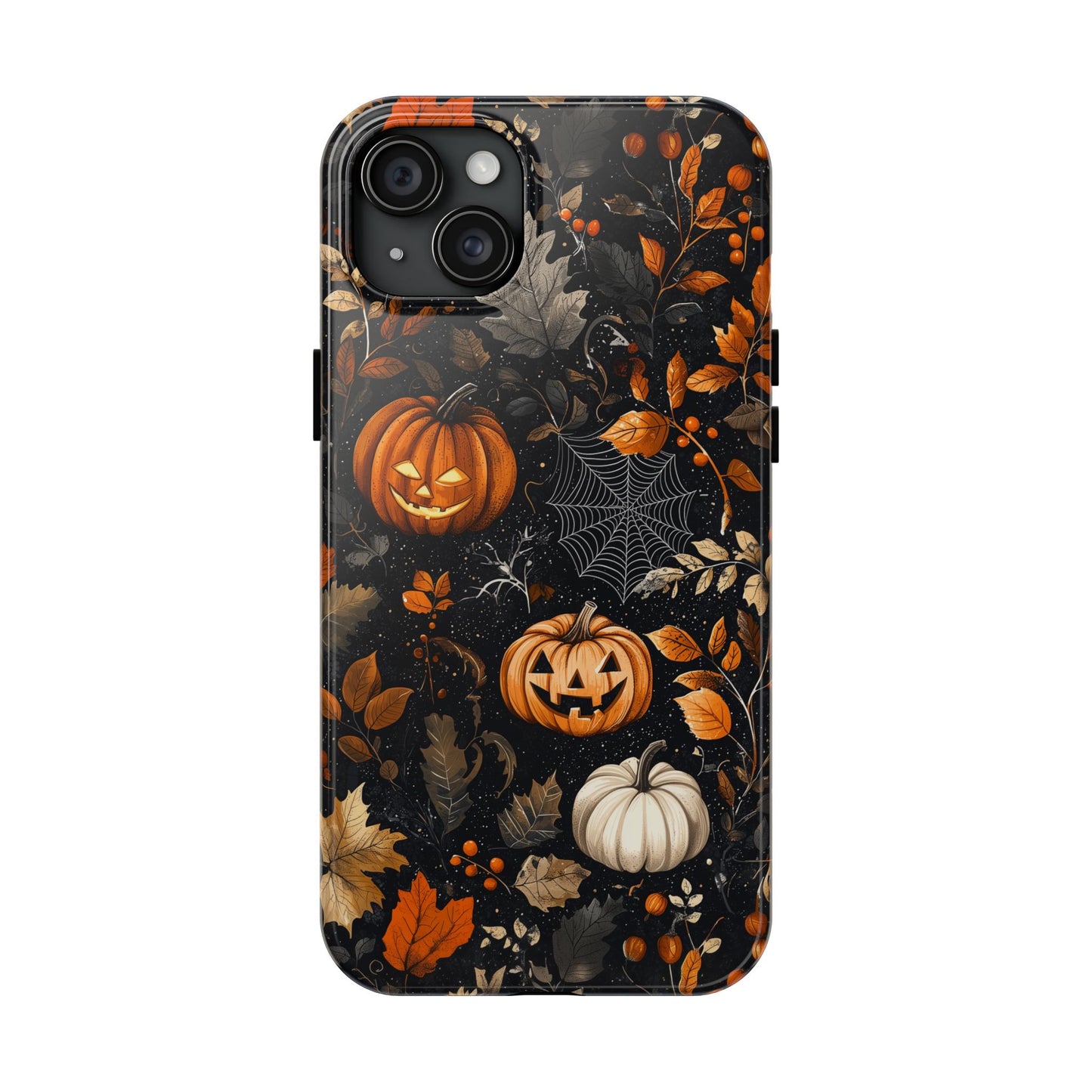 Elegant Halloween iPhone Case – Pumpkin Jack - o' - Lanterns, Cobwebs & Autumn Foliage Design - BOGO Cases