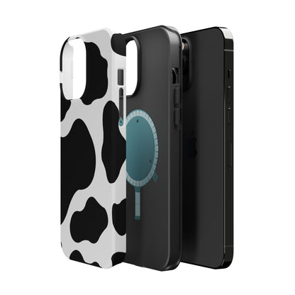 Chic Cow Print Tough Magsafe iPhone Case – Trendy Monochrome Animal Pattern with Dual-Layer Protection