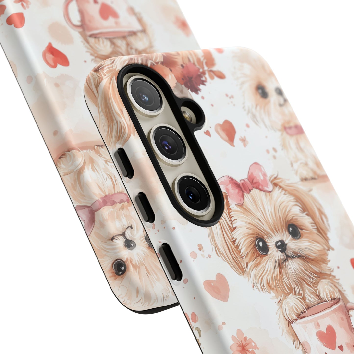 Puppies & Heart Mugs Samsung Galaxy Case – Sweet Dog & Floral Design, Shockproof & Slim