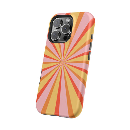 Bold Retro Sunburst MagSafe iPhone Case – Vibrant 70s-Inspired Rays in Orange, Pink, and Yellow