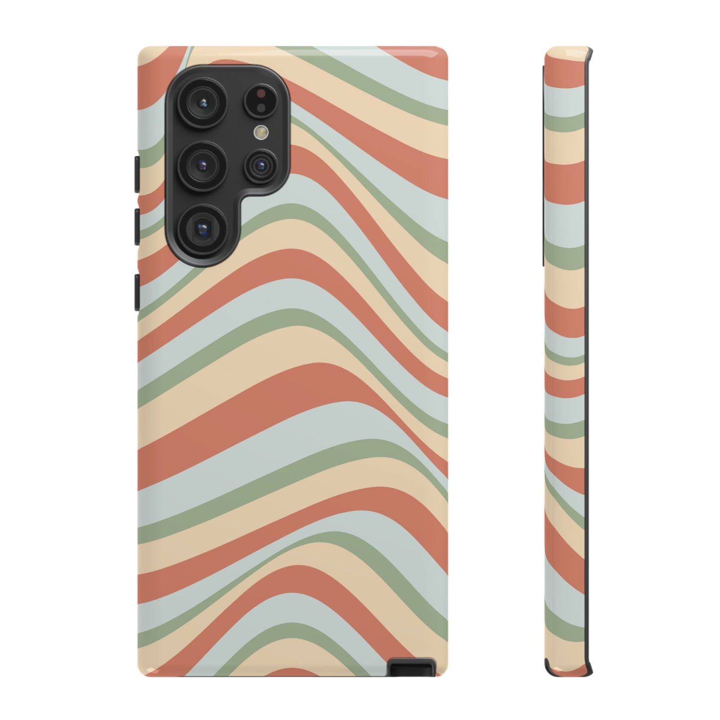 Vintage Earthy Waves Samsung Galaxy Case – Retro 70s-Inspired in Warm Green, Cream, and Rust