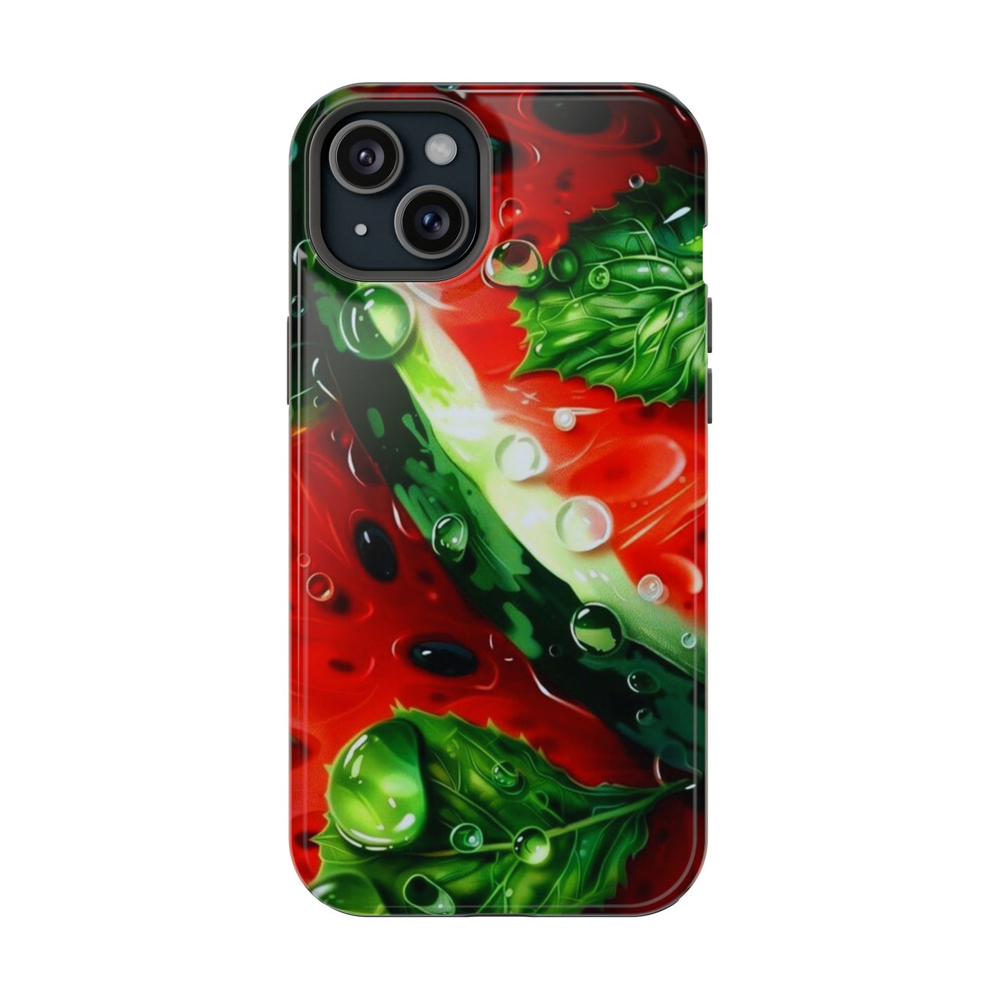 Juicy Watermelon & Mint MasSafe iPhone Case – Tough Dual-Layer, Vibrant Summer Design