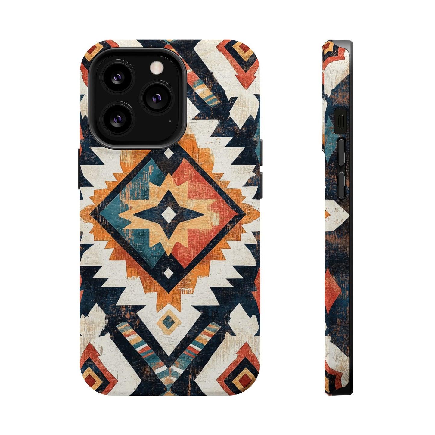 Vintage Southwestern Diamond Tough MagSafe iPhone Case – Rustic Tribal Design, Dual-Layer Protection