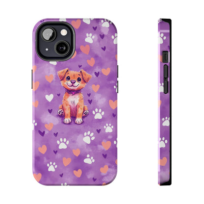 Cute Puppy iPhone Case - Adorable Pet Design with Hearts & Paw Prints, Protective Cover