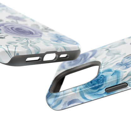 Elegant Blue & Violet Roses MagSafe Case – Artistic Floral Protection with Magnetic Charging Compatibility