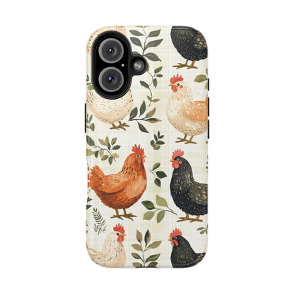 iPhone Case: Vintage Chicken Farmhouse Case – Rustic Leaves Design