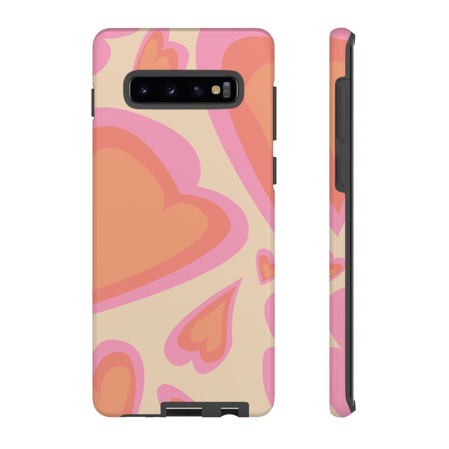 Retro Pink Hearts Samsung Galaxy Case – Shock-Resistant, Matte Finish, Dual-Layer Protection